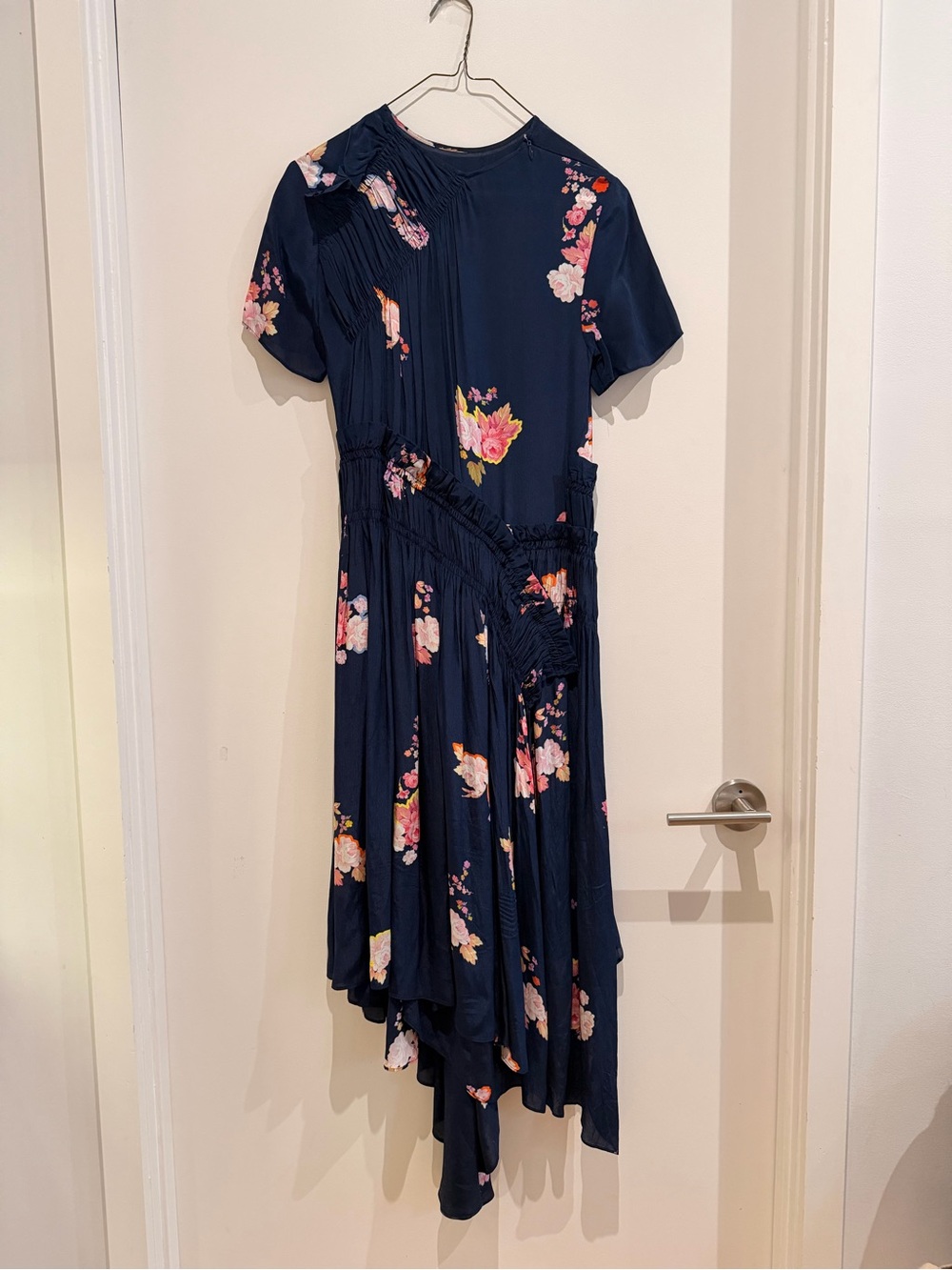 Preen by Thornton Bregazzi Navy Floral High-Low Midi Dress